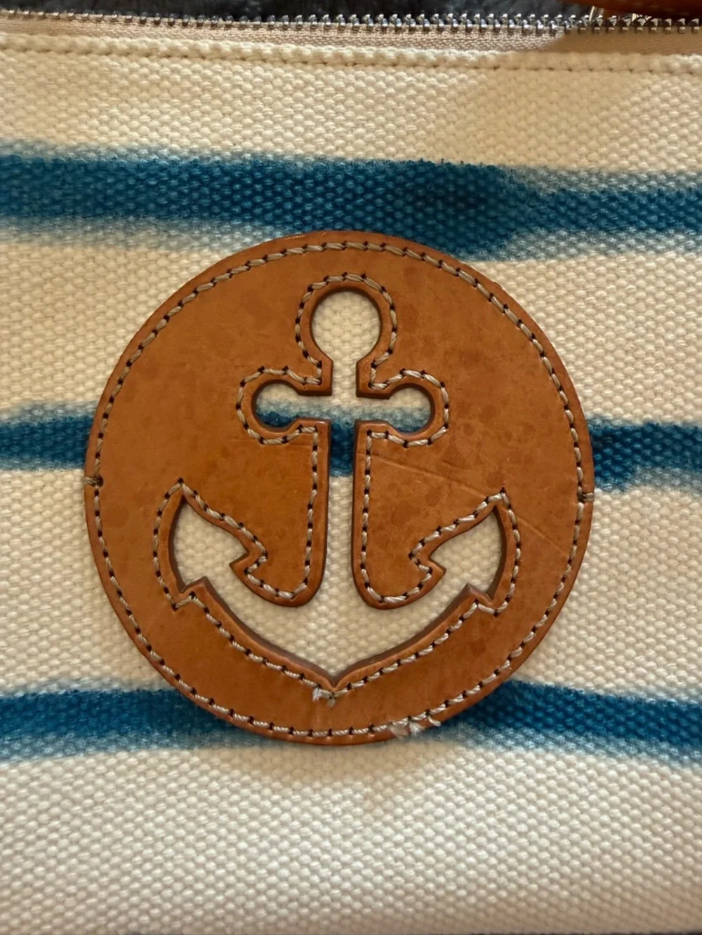 Brighton Canvas Stripe Crossbody with Anchor Patch - Blue & Tan - Picture 4 of 15